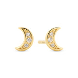 Crescent Moon Stud Earrings – Sterling Silver or 18k Gold Plated | Zirconia