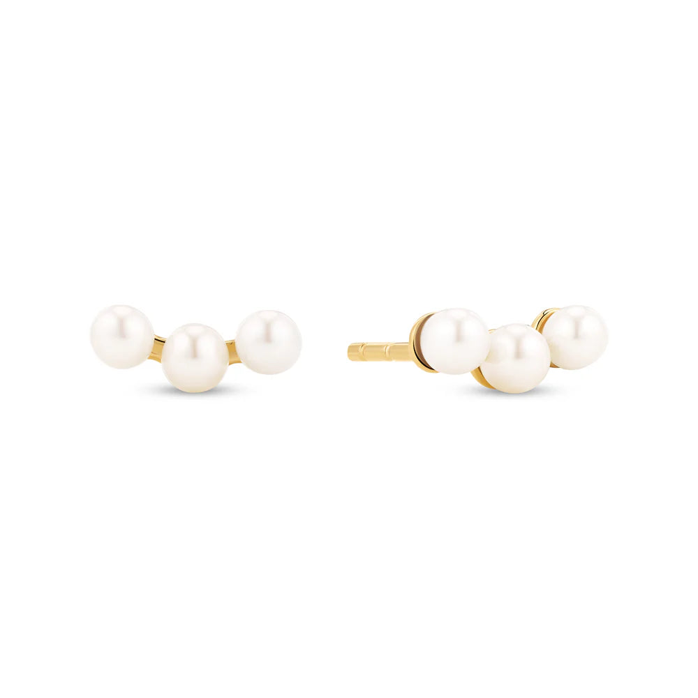 Freshwater Pearl Trio Stud Earrings – Sterling Silver or Gold
