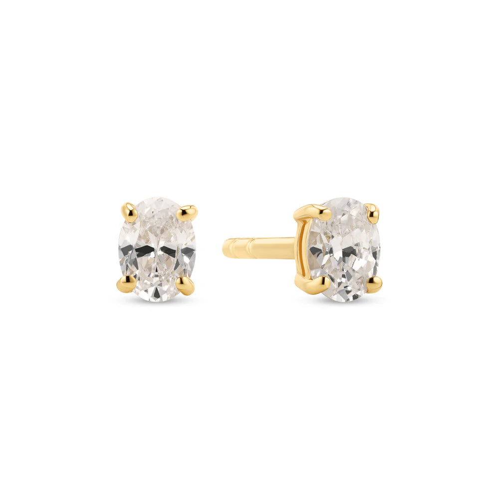 Oval-Cut Zirconia Stud Earrings | Sterling Silver & Gold Plated