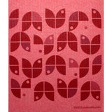 Swedish Dishcloth Geo Flowers Red on Red