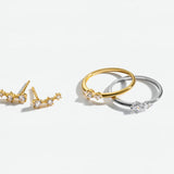 Three-Stone Curve Stud Earrings | Sterling Silver or Gold Plated