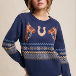 Western Horse & Horseshoe Sweater in Navy – 5