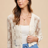 Floral Crochet Style Cotton 3/4 Sleeve Cardigan