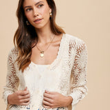 Floral Crochet Style Cotton 3/4 Sleeve Cardigan