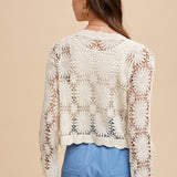 Floral Crochet Style Cotton 3/4 Sleeve Cardigan