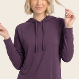 Drawstring neck long sleeve brushed jersey top in eggplant