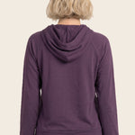 Drawstring neck long sleeve brushed jersey top in eggplant - front view