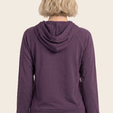 Drawstring neck long sleeve brushed jersey top in eggplant - front view
