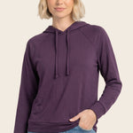 Drawstring neck long sleeve brushed jersey top in eggplant - back view