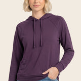 Drawstring neck long sleeve brushed jersey top in eggplant - back view