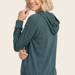 Drawstring neck long sleeve brushed jersey top in forest