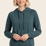 Drawstring neck long sleeve brushed jersey top in forest - front view