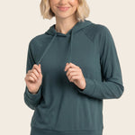 Drawstring neck long sleeve brushed jersey top in forest - back view