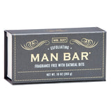 Man Bar 10 oz exfoliating bar soap in Fragrance Free with oatmeal bits, charcoal gift box