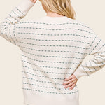 Textured Stripe Crew Neck Pullover Sweater in Ivory / Teal - back