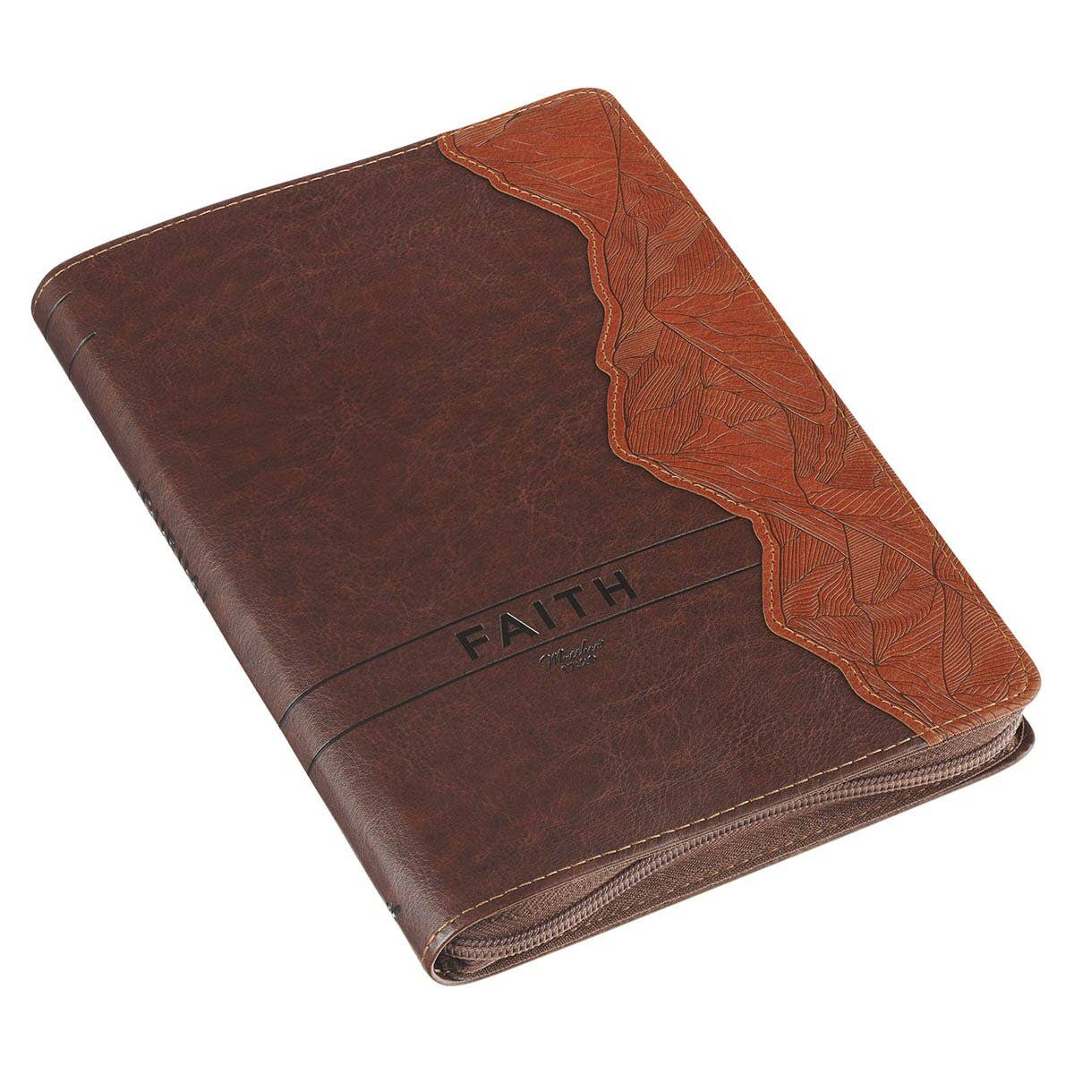 Faith zip faux leather journal, zipper closure detail