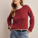 Contrast Trim Bouclé Sweater in Wine – 3