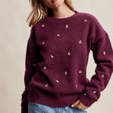 Women's Embroidered Dot Sweater in Plum – 1