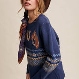 Western Horse & Horseshoe Sweater in Navy – 6