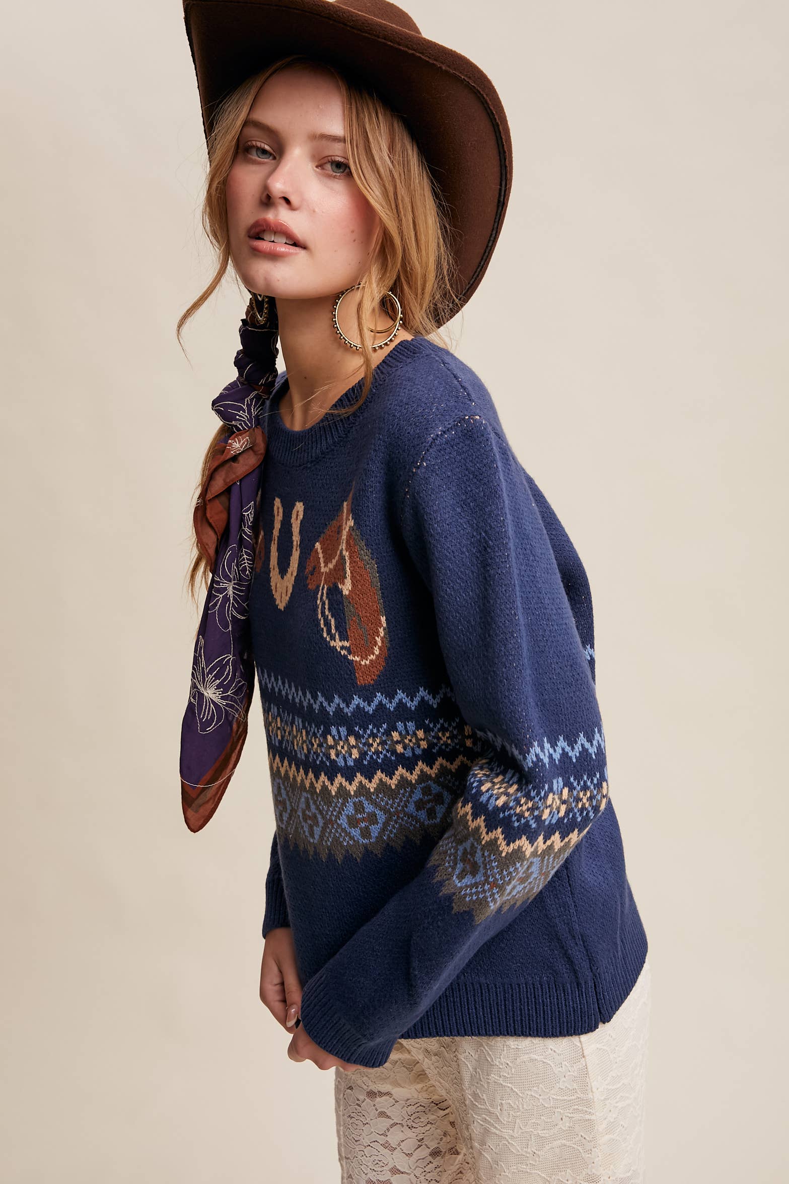 Western Horse & Horseshoe Sweater in Navy – 6