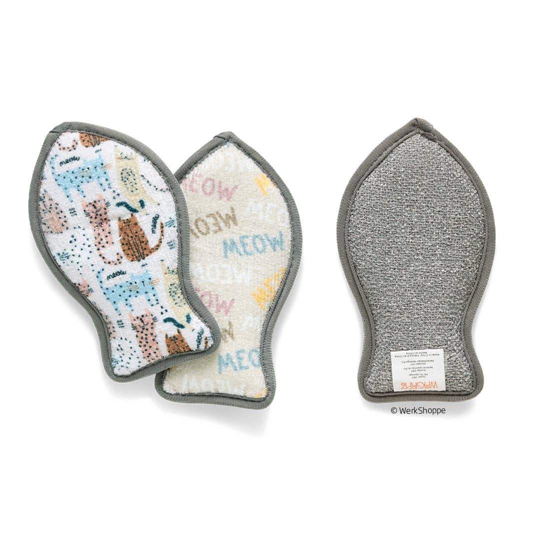 Cats Meow print dual-sided microfiber pet bowl scrubbies