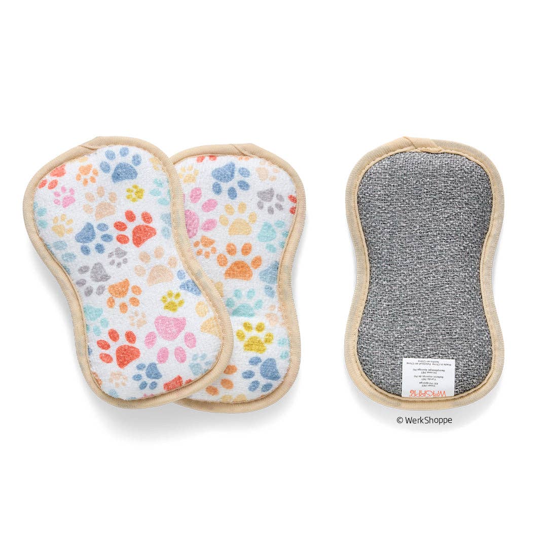 Paw print dual-sided microfiber pet bowl scrubbies