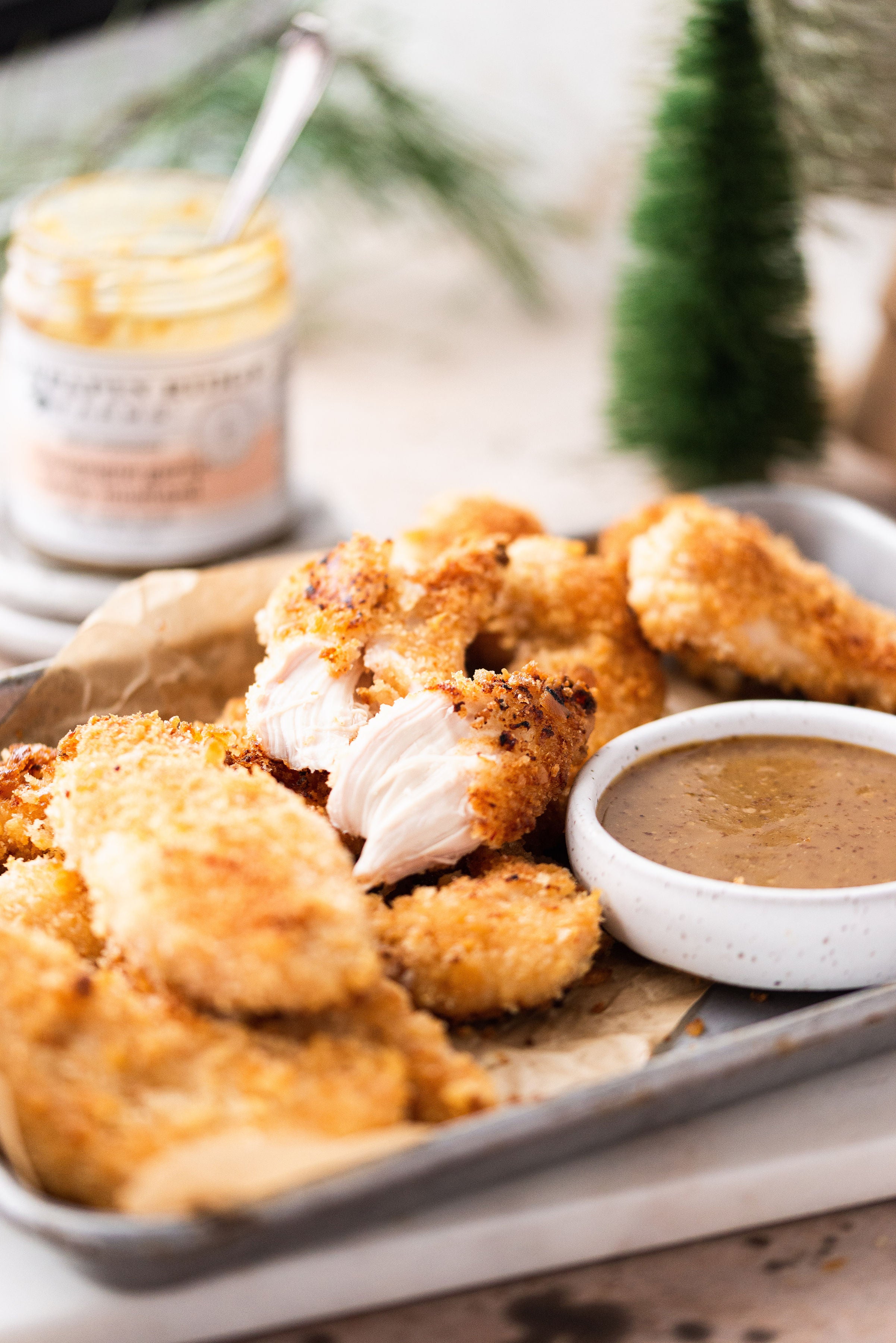 Breaded chicken tenders served with Champagne Garlic Honey Mustard
