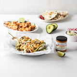 Shrimp tacos with avocado and slaw made with Nashville Hot Mustard