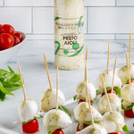 Caprese skewers served with pesto aioli