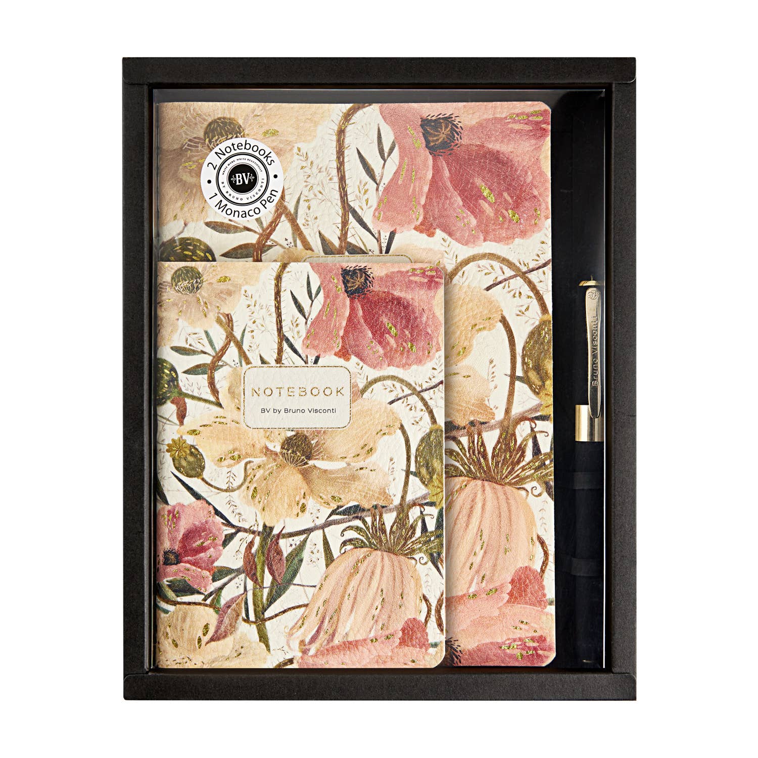 Soft Petals gift set with two illustrated notebooks and a Monaco ballpoint pen