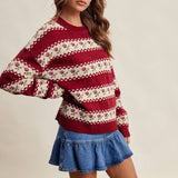 Floral Fair Isle Knit Sweater in Ruby – 6