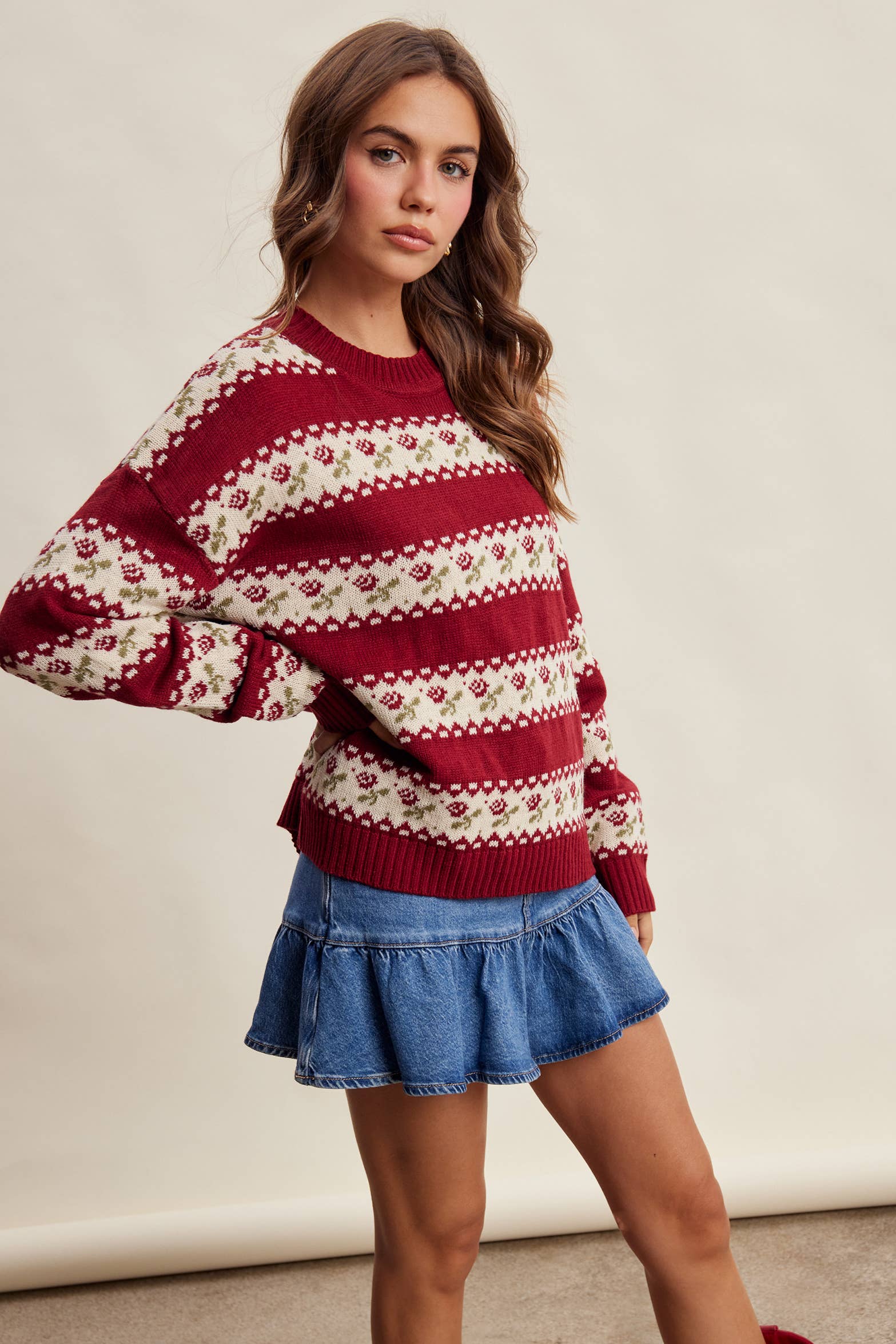 Floral Fair Isle Knit Sweater in Ruby – 6