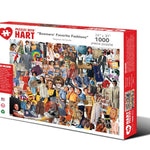 Boomers' Favorite Fashions 1,000-piece jigsaw puzzle box showing a collage of 1960s and 1970s fashion, from tie-dye to leisure suits and go-go boots