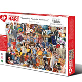 Boomers' Favorite Fashions 1,000-piece jigsaw puzzle box showing a collage of 1960s and 1970s fashion, from tie-dye to leisure suits and go-go boots