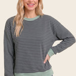Color accent micro brushed stripe sweater in sage