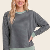 Color accent micro brushed stripe sweater in sage