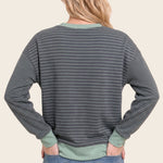 Color accent micro brushed stripe sweater in sage - front view
