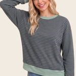 Color accent micro brushed stripe sweater in sage - back view