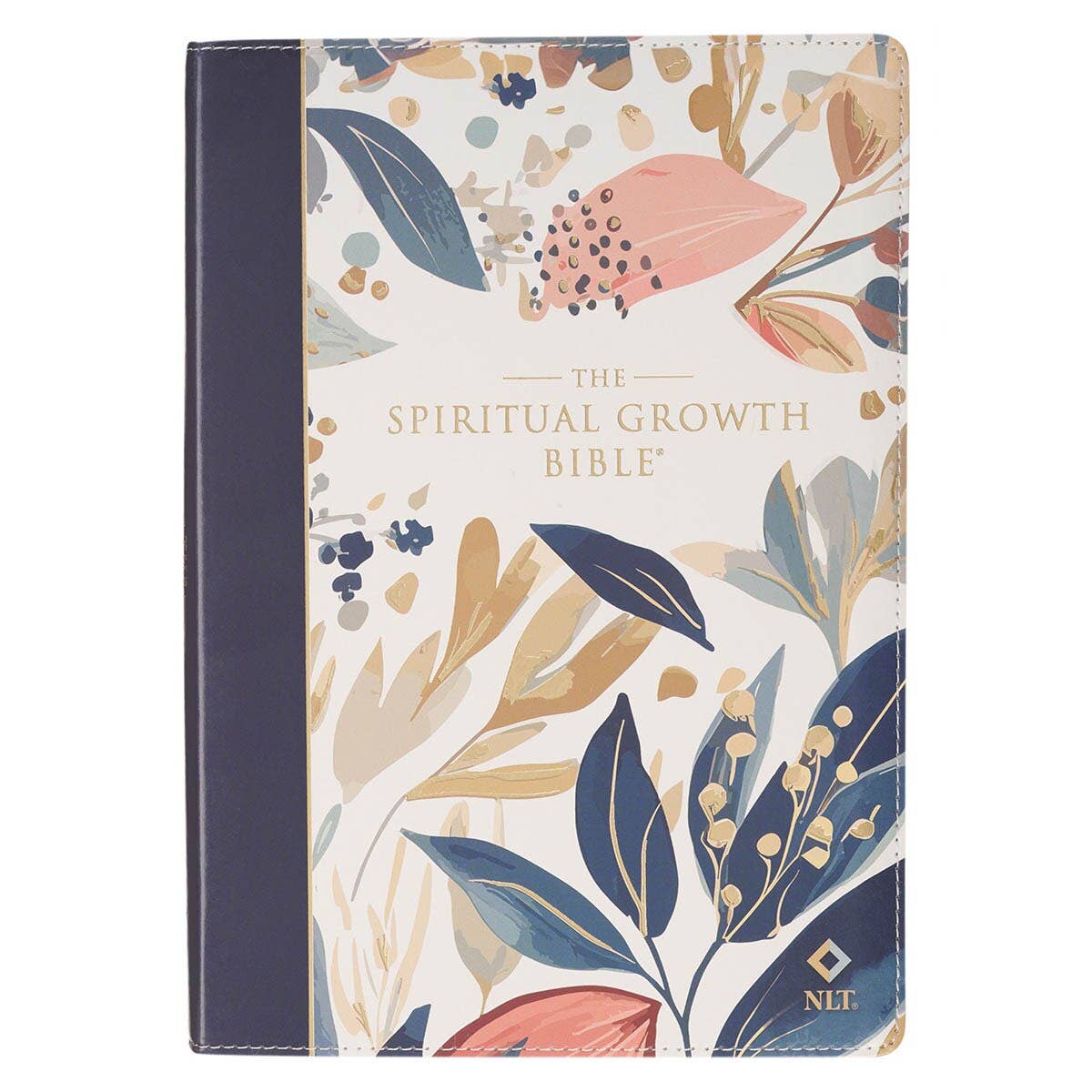 NLT Spiritual Growth Bible for women in navy faux leather with leaf design