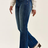 Judy Blue Daisy bootcut jeans side view showing the flare from the knee