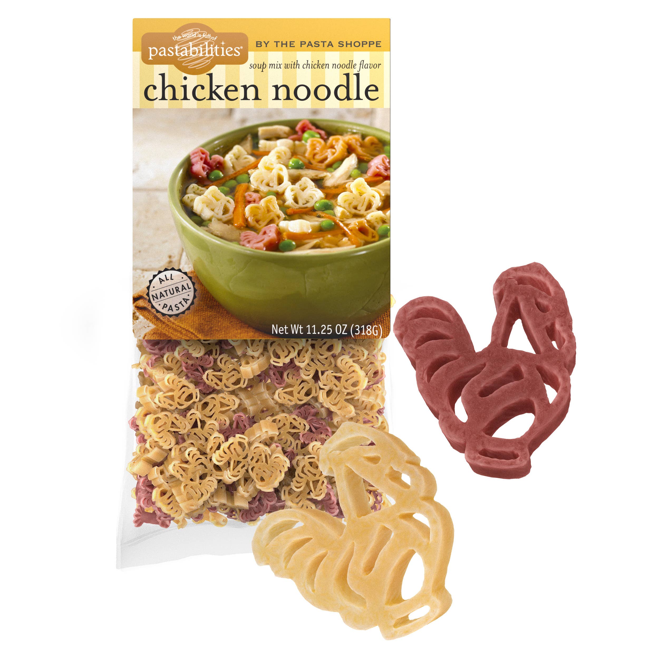 Pastabilities Chicken Noodle Soup bag with chicken- and rooster-shaped pasta