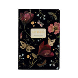 A5 soft-touch notebook with a dark floral and butterfly cover design, front cover