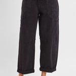 Black cargo jeans back view showing high rise waist and pocket placement