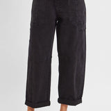 Black cargo jeans back view showing high rise waist and pocket placement