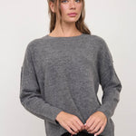 Solid Crewneck Front Seam Knit Sweater in Dark Grey - front view styled