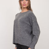 Solid Crewneck Front Seam Knit Sweater in Dark Grey - three-quarter view