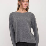 Solid Crewneck Front Seam Knit Sweater in Dark Grey - front view