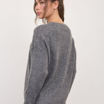Solid Crewneck Front Seam Knit Sweater in Dark Grey - side view