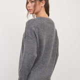 Solid Crewneck Front Seam Knit Sweater in Dark Grey - side view