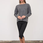 Solid Crewneck Front Seam Knit Sweater in Dark Grey - full-length view
